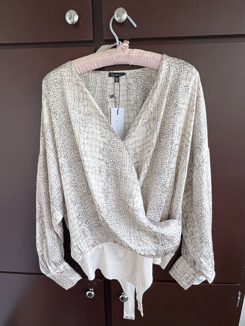 NWT Dynamite Cream Snake Print wrap blouse with body suit size XL